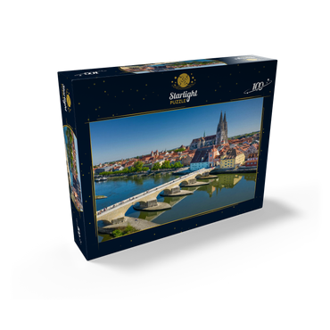 Stone Bridge over the Danube with the Old Town and Regensburg Cathedral of St. Peter 100 Jigsaw Puzzle box view1