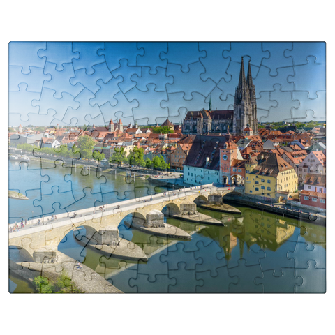 puzzleplate Stone Bridge over the Danube with the Old Town and Regensburg Cathedral of St. Peter 100 Jigsaw Puzzle