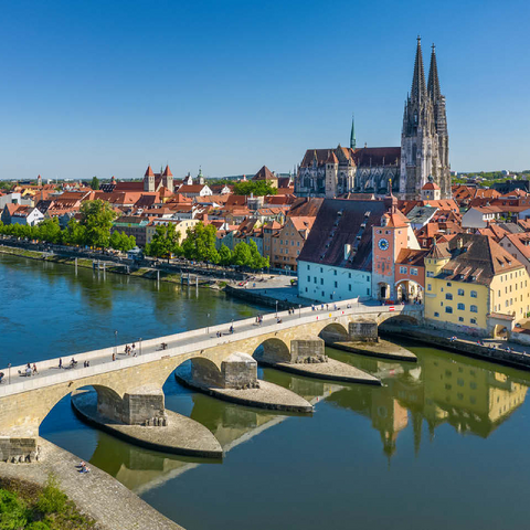 Stone Bridge over the Danube with the Old Town and Regensburg Cathedral of St. Peter 100 Jigsaw Puzzle 3D Modell