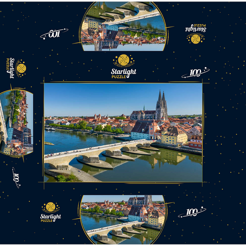 Stone Bridge over the Danube with the Old Town and Regensburg Cathedral of St. Peter 100 Jigsaw Puzzle box 3D Modell