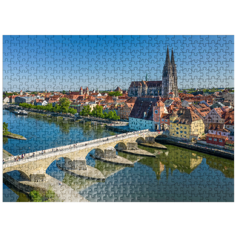 puzzleplate Stone Bridge over the Danube with the Old Town and Regensburg Cathedral of St. Peter 500 Jigsaw Puzzle