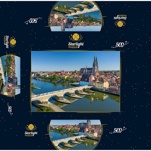 Stone Bridge over the Danube with the Old Town and Regensburg Cathedral of St. Peter 500 Jigsaw Puzzle box 3D Modell