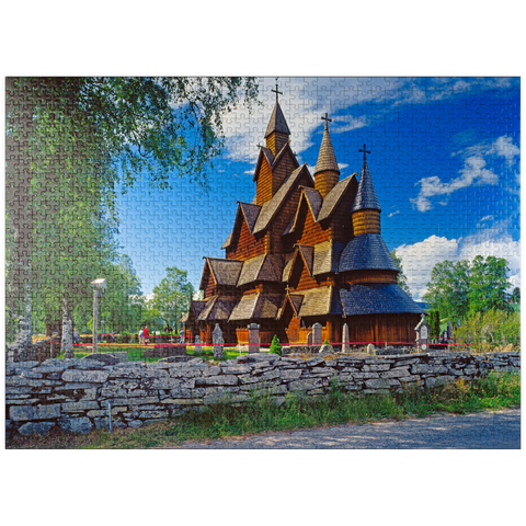 puzzleplate Stave church in Heddal, district of Notodden 1000 Jigsaw Puzzle