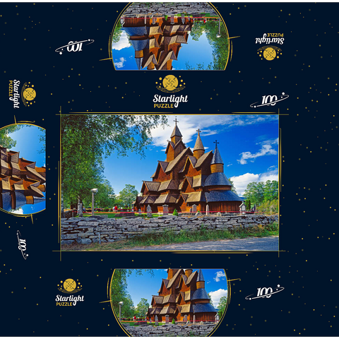 Stave church in Heddal, district of Notodden 100 Jigsaw Puzzle box 3D Modell