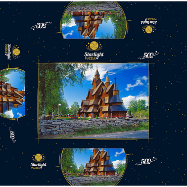 Stave church in Heddal, district of Notodden 500 Jigsaw Puzzle box 3D Modell