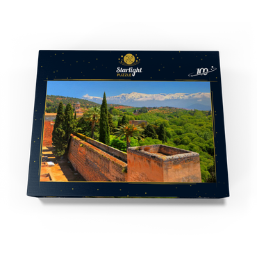 View from the Alcazaba of the Alhambra to the Sierra Nevada, Granada, Andalusia, Spain 100 Jigsaw Puzzle box view1
