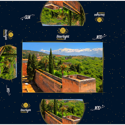 View from the Alcazaba of the Alhambra to the Sierra Nevada, Granada, Andalusia, Spain 100 Jigsaw Puzzle box 3D Modell