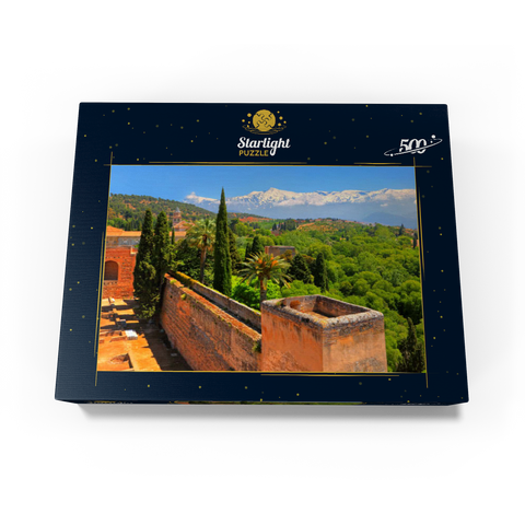 View from the Alcazaba of the Alhambra to the Sierra Nevada, Granada, Andalusia, Spain 500 Jigsaw Puzzle box view1