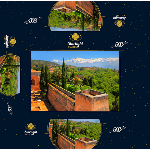 View from the Alcazaba of the Alhambra to the Sierra Nevada, Granada, Andalusia, Spain 500 Jigsaw Puzzle box 3D Modell