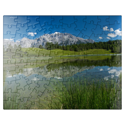 puzzleplate Wildensee against Karwendel Mountains (2385m), Mittenwald, Upper Bavaria 100 Jigsaw Puzzle