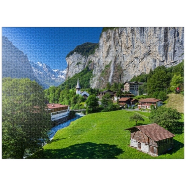 puzzleplate Place Lauterbrunnen with the Staubbach Falls 1000 Jigsaw Puzzle
