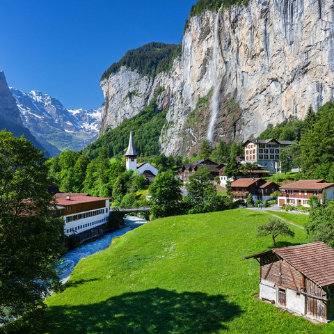 Place Lauterbrunnen with the Staubbach Falls 1000 Jigsaw Puzzle 3D Modell