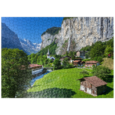 puzzleplate Place Lauterbrunnen with the Staubbach Falls 500 Jigsaw Puzzle