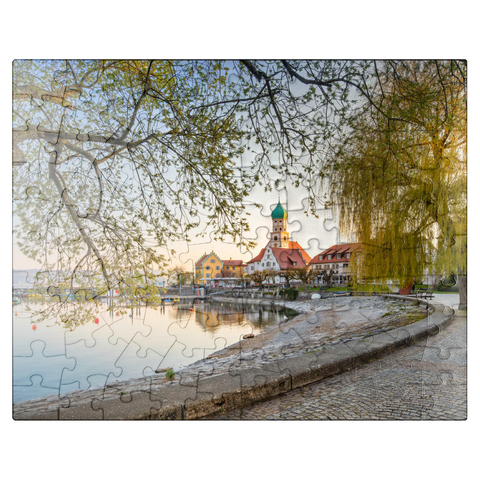 puzzleplate Peninsula Wasserburg with church St. George and castle in the evening light 100 Jigsaw Puzzle