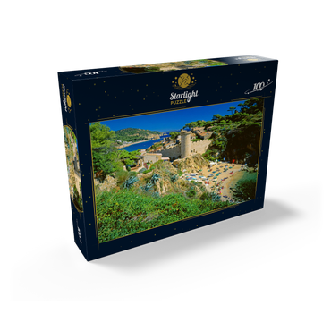 View over the old town Vila Vella and beach Es Codolar, Tossa de Mar, Spain 100 Jigsaw Puzzle box view1