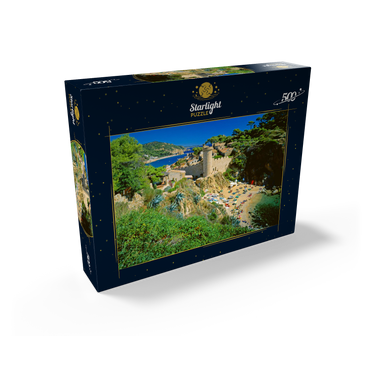 View over the old town Vila Vella and beach Es Codolar, Tossa de Mar, Spain 500 Jigsaw Puzzle box view1