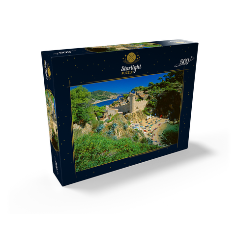 View over the old town Vila Vella and beach Es Codolar, Tossa de Mar, Spain 500 Jigsaw Puzzle box view1