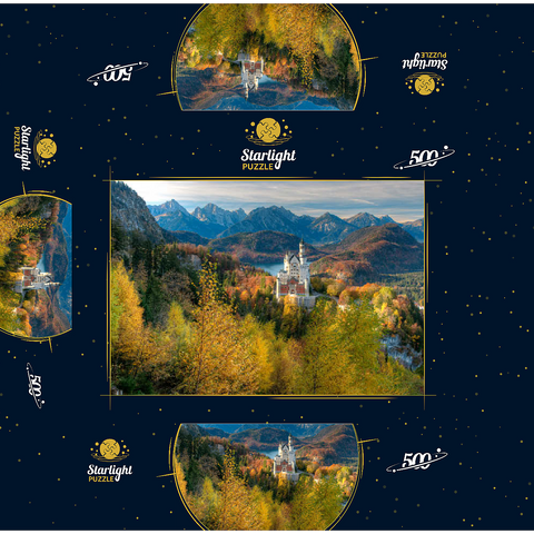 Neuschwanstein Castle and Hohenschwangau Castle with Alpsee and Tannheimer Mountains 500 Jigsaw Puzzle box 3D Modell