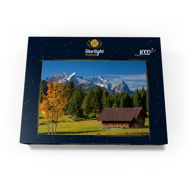 Hay barn near Gerold with Zugspitze group (2962m), Upper Bavaria 1000 Jigsaw Puzzle box view1