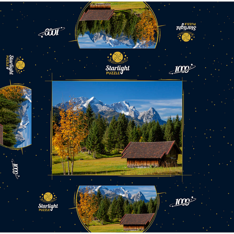Hay barn near Gerold with Zugspitze group (2962m), Upper Bavaria 1000 Jigsaw Puzzle box 3D Modell