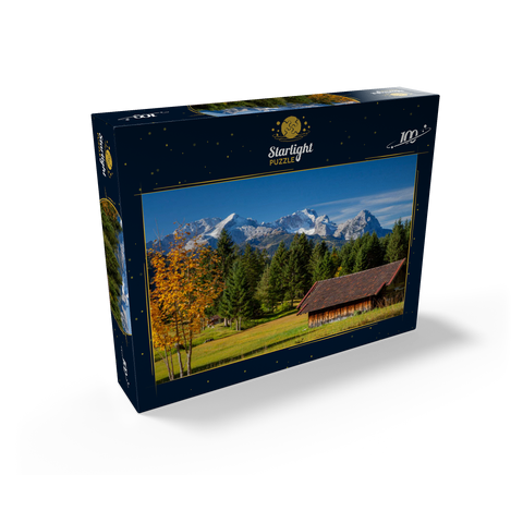 Hay barn near Gerold with Zugspitze group (2962m), Upper Bavaria 100 Jigsaw Puzzle box view1
