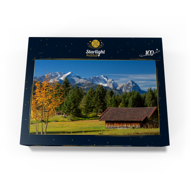 Hay barn near Gerold with Zugspitze group (2962m), Upper Bavaria 100 Jigsaw Puzzle box view1