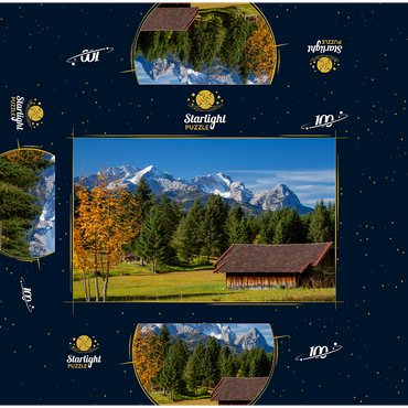 Hay barn near Gerold with Zugspitze group (2962m), Upper Bavaria 100 Jigsaw Puzzle box 3D Modell