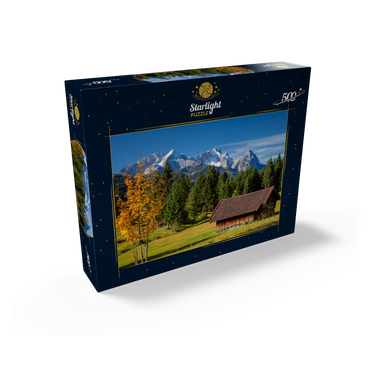 Hay barn near Gerold with Zugspitze group (2962m), Upper Bavaria 500 Jigsaw Puzzle box view1