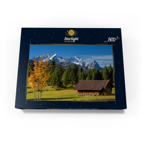 Hay barn near Gerold with Zugspitze group (2962m), Upper Bavaria 500 Jigsaw Puzzle box view1