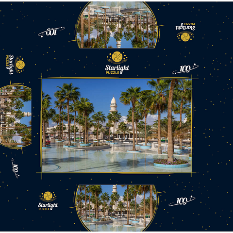 Fountain with palm trees on Princess Haya Circle, Aqaba, Gulf of Aqaba, Jordan 100 Jigsaw Puzzle box 3D Modell