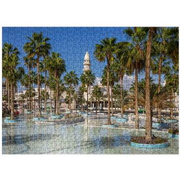 puzzleplate Fountain with palm trees on Princess Haya Circle, Aqaba, Gulf of Aqaba, Jordan 500 Jigsaw Puzzle