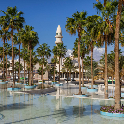 Fountain with palm trees on Princess Haya Circle, Aqaba, Gulf of Aqaba, Jordan 500 Jigsaw Puzzle 3D Modell