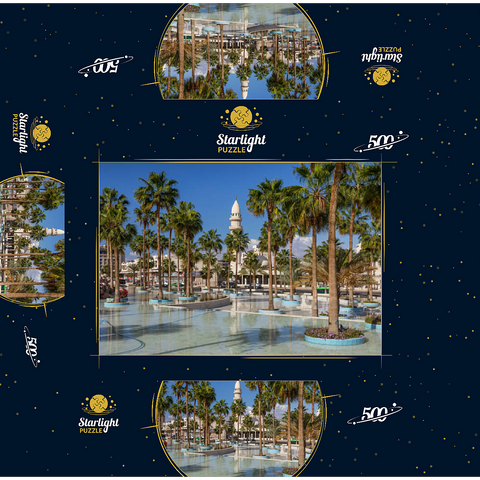 Fountain with palm trees on Princess Haya Circle, Aqaba, Gulf of Aqaba, Jordan 500 Jigsaw Puzzle box 3D Modell