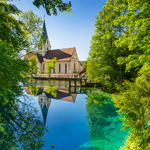 Monastery church at Blautopf, a karst spring in Blaubeuren, Alb-Donau district 1000 Jigsaw Puzzle 3D Modell