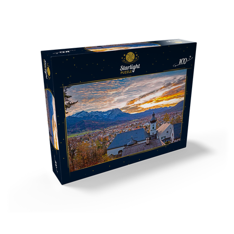 pilgrimage church St. Anton against Wetterstein mountains with Zugspitze (2962m) 100 Jigsaw Puzzle box view1
