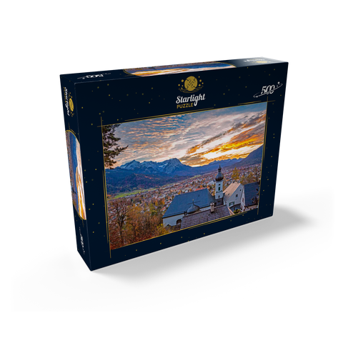 pilgrimage church St. Anton against Wetterstein mountains with Zugspitze (2962m) 500 Jigsaw Puzzle box view1