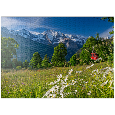 puzzleplate Isenfluh, hamlet Sulwald mountain station of the cable car against Eiger, Mönch and Jungfrau 1000 Jigsaw Puzzle