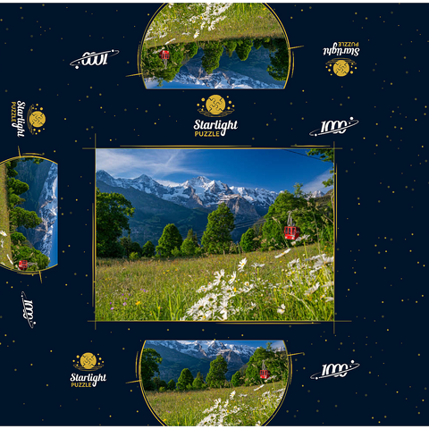 Isenfluh, hamlet Sulwald mountain station of the cable car against Eiger, Mönch and Jungfrau 1000 Jigsaw Puzzle box 3D Modell