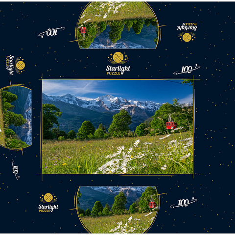 Isenfluh, hamlet Sulwald mountain station of the cable car against Eiger, Mönch and Jungfrau 100 Jigsaw Puzzle box 3D Modell