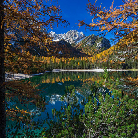 Braies Lake in the Fanes-Sennes-Braies Nature Park, Dolomites, Province of Bolzano, Trentino-Alto Adige 100 Jigsaw Puzzle 3D Modell