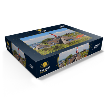 Thatched roof holiday houses in the dunes with lighthouse of Hörnum, island Sylt 1000 Jigsaw Puzzle box view1