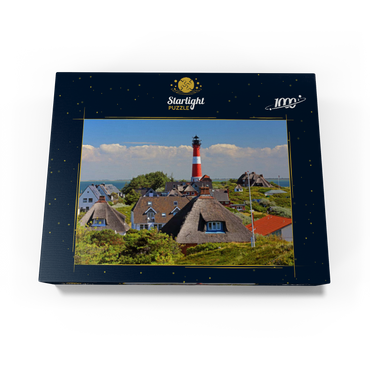 Thatched roof holiday houses in the dunes with lighthouse of Hörnum, island Sylt 1000 Jigsaw Puzzle box view1