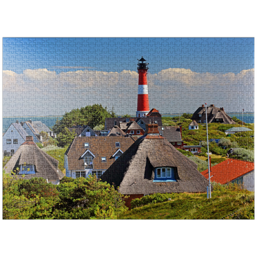 puzzleplate Thatched roof holiday houses in the dunes with lighthouse of Hörnum, island Sylt 1000 Jigsaw Puzzle