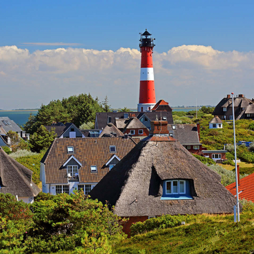 Thatched roof holiday houses in the dunes with lighthouse of Hörnum, island Sylt 100 Jigsaw Puzzle 3D Modell