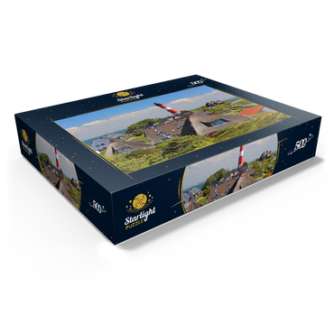 Thatched roof holiday houses in the dunes with lighthouse of Hörnum, island Sylt 500 Jigsaw Puzzle box view1
