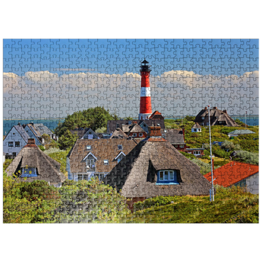 puzzleplate Thatched roof holiday houses in the dunes with lighthouse of Hörnum, island Sylt 500 Jigsaw Puzzle