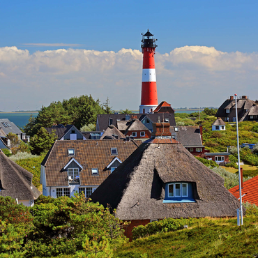 Thatched roof holiday houses in the dunes with lighthouse of Hörnum, island Sylt 500 Jigsaw Puzzle 3D Modell