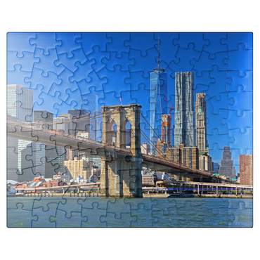 puzzleplate View to Brooklyn Bridge with One World Trade Center, Manhattan, New York City, USA 100 Jigsaw Puzzle