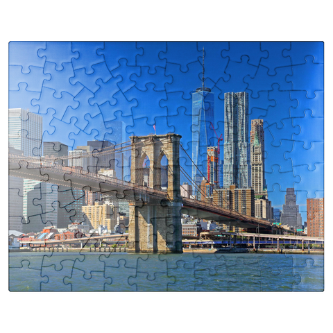 puzzleplate View to Brooklyn Bridge with One World Trade Center, Manhattan, New York City, USA 100 Jigsaw Puzzle