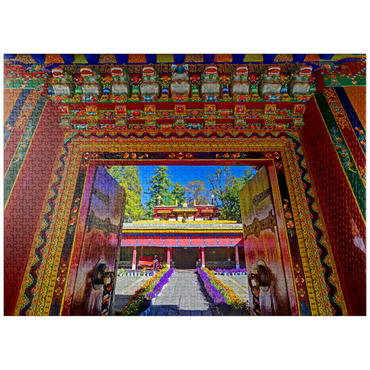 puzzleplate Ornate entrance gate to the park of the Dalai Lama's summer residence, Norbulingka, Lhasa, Tibet. 1000 Jigsaw Puzzle